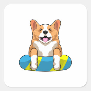 Welsh Corgi at Swimming with Swimming board Square Sticker