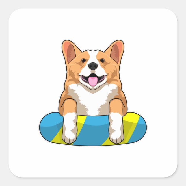 Welsh Corgi at Swimming with Swimming board Square Sticker (Front)