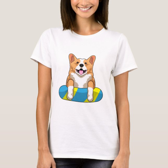 Welsh Corgi at Swimming with Swimming board T-Shirt (Front)