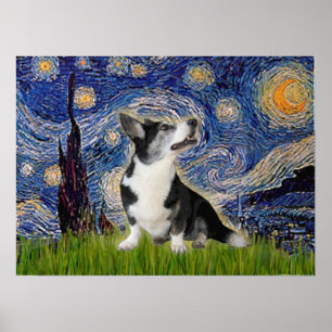 Welsh Corgi  Bi Black   Starry Night Poster