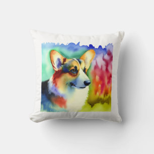 Welsh Corgi Cardigan 031124AREF138 - Watercolor Throw Pillow