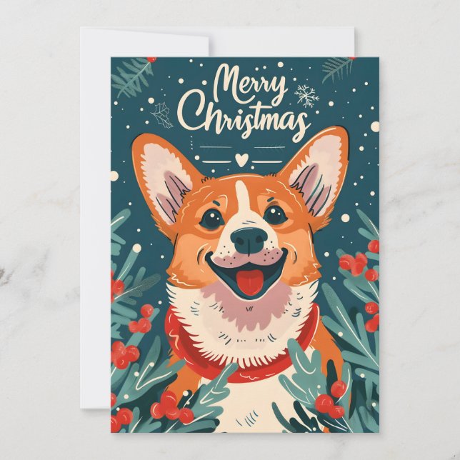 Welsh Corgi Christmas Holiday Card (Front)