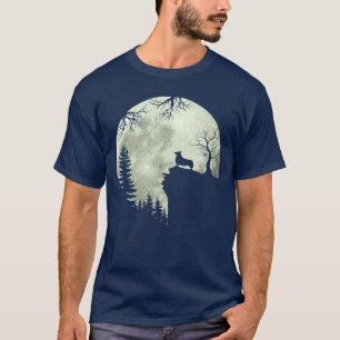 Welsh Corgi Dog and Moon Howl In Forest Dog T-Shirt