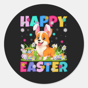 Welsh Corgi Dog Happy Easter Egg Hunt Bunny Ear Ea Classic Round Sticker