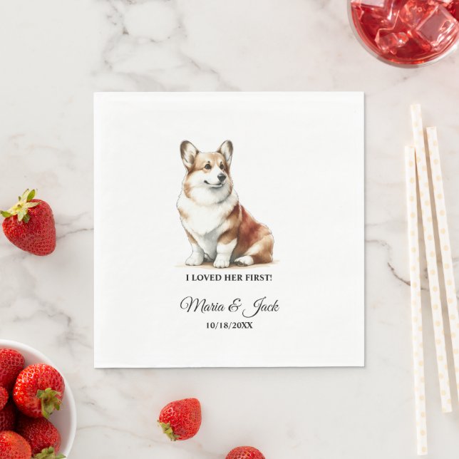 Welsh Corgi Dog I Loved Her First Wedding Napkin (Insitu)