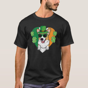 Welsh Corgi Dog Leprechaun Hat Irish Flag St Patri T-Shirt