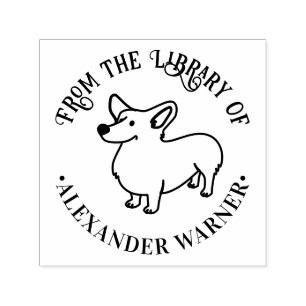 Welsh Corgi Dog Line Art From the Library of Book Self-inking Stamp
