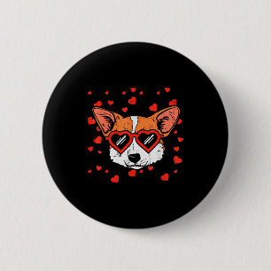 Welsh Corgi Face Heart Gles Cute Valentines Day Do 2 Inch Round Button