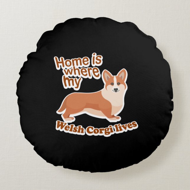 Welsh Corgi Home Round Pillow (Front)