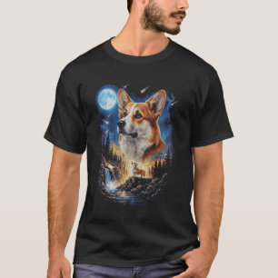 Welsh Corgi Howling at The Moon Vintage Dog Art T-Shirt
