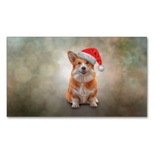 Welsh Corgi in red hat of Santa Claus Magnetic Business Card