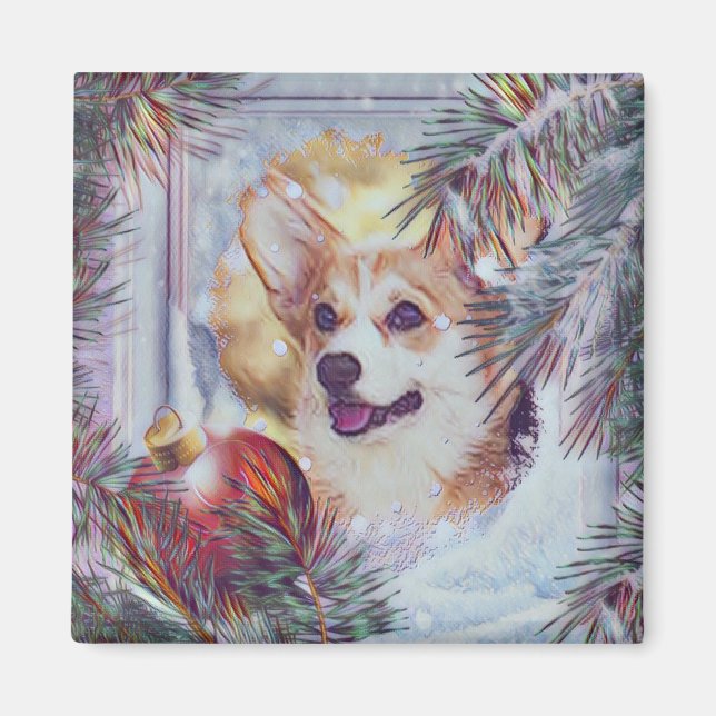 Welsh Corgi in Winter Window Magnet (Front)