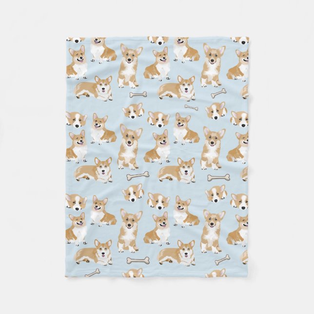 Welsh Corgi Pembroke Dog Puppy Pattern Fleece Blanket (Front)
