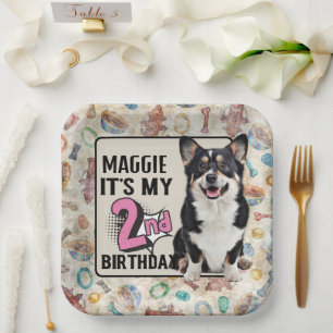 Welsh Corgi Personalized 2nd birthday party  Paper Plate