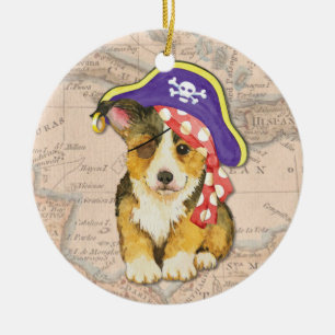 Welsh Corgi Pirate Ceramic Ornament