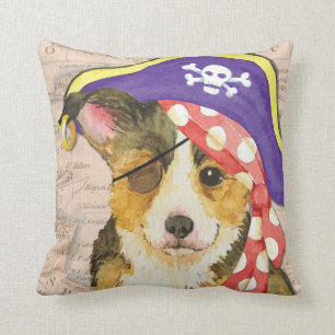 Welsh Corgi Pirate Throw Pillow