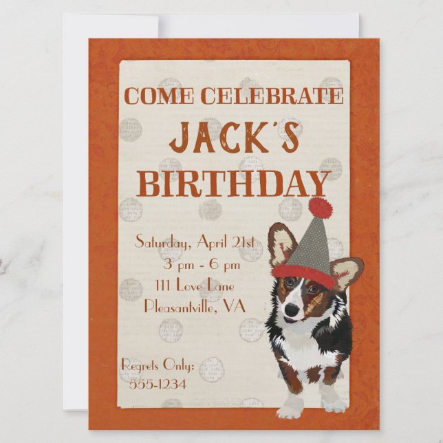 WELSH CORGI POLKADOT Invitation d'anniversaire (Devant)