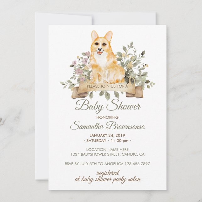 Welsh Corgi Puppy Baby Shower Invitation (Front)
