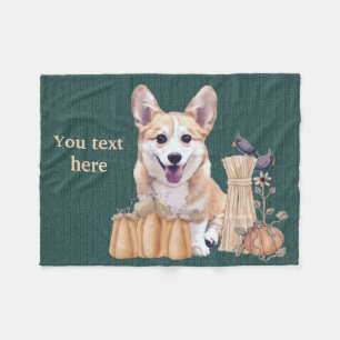 Welsh Corgi Puppy in Autumn Fleece Blanket