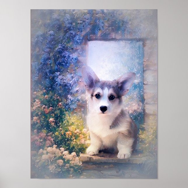Welsh Corgi Puppy in Doorway Poster (Front)