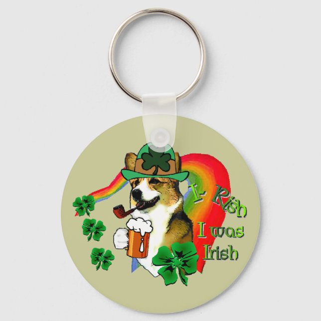 Welsh Corgi Saint Patrick's Day Keychain (Front)