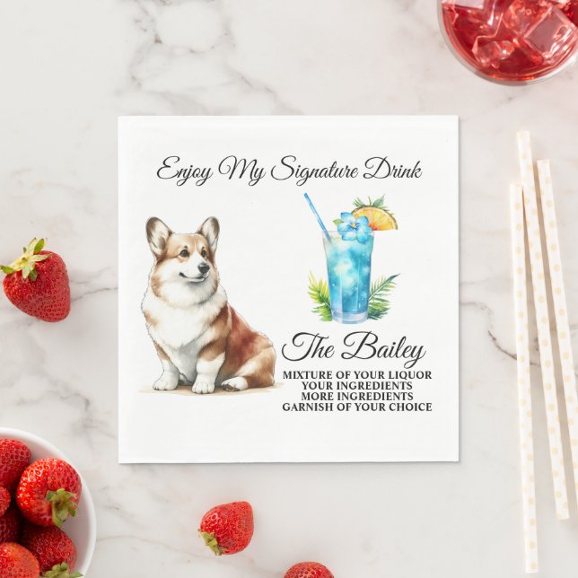 Welsh Corgi Signature Drink Wedding Pet Napkin (Insitu)