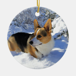 Welsh Corgi Snow Day Ceramic Ornament