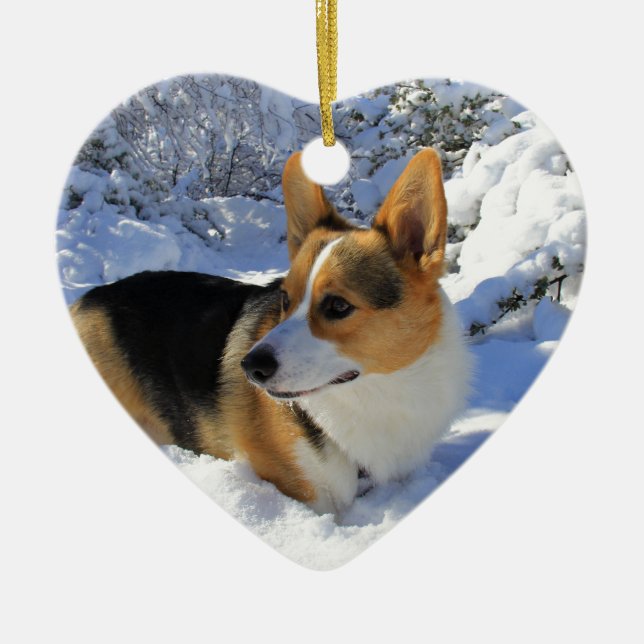 Welsh Corgi Snow Day Ceramic Ornament (Front)