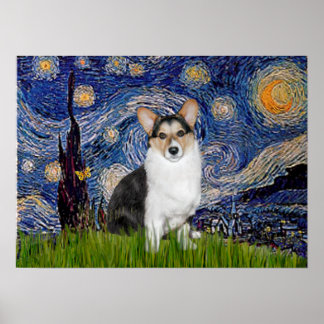 Welsh Corgi Tri Colour - Starry Night Poster