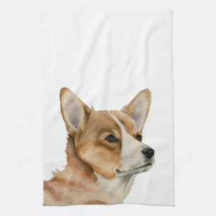 Welsh Corgi Watercolor Painting Kitchen Towel