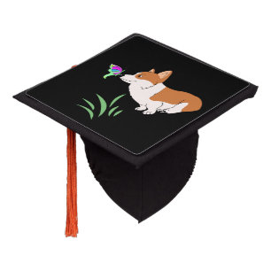 Welsh Corgi with Butterfly Graduation Cap Topper