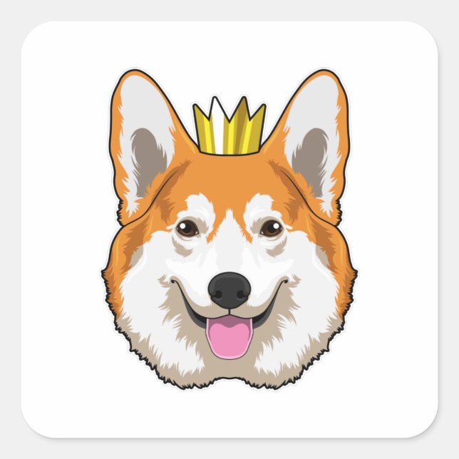 Welsh Corgi with Crown Square Sticker (Front)