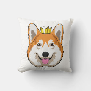 Welsh Corgi with Crown Throw Pillow