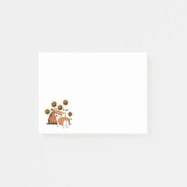 Welsh Corgi with Sunflowers Post-it Notes (Front)