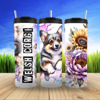 Welsh Corgi's Playful Bloom Thermal Tumbler