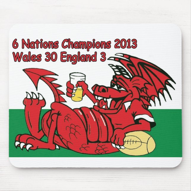 Welsh Dragon, 6 Nations Champions, Wales v England Mouse Pad (Front)