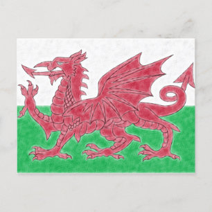 Welsh Dragon Colour Pencil Sketch Effect Wales Fla Postcard