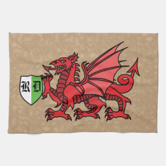Welsh Dragon Custom Monogram Kitchen Towel