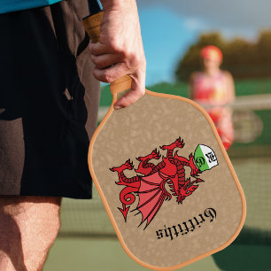 Welsh Dragon Custom Name and Monogram Pickleball Paddle