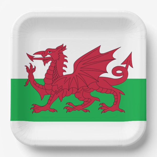 Welsh Dragon ~ Flag of Wales Paper Plate (Front)
