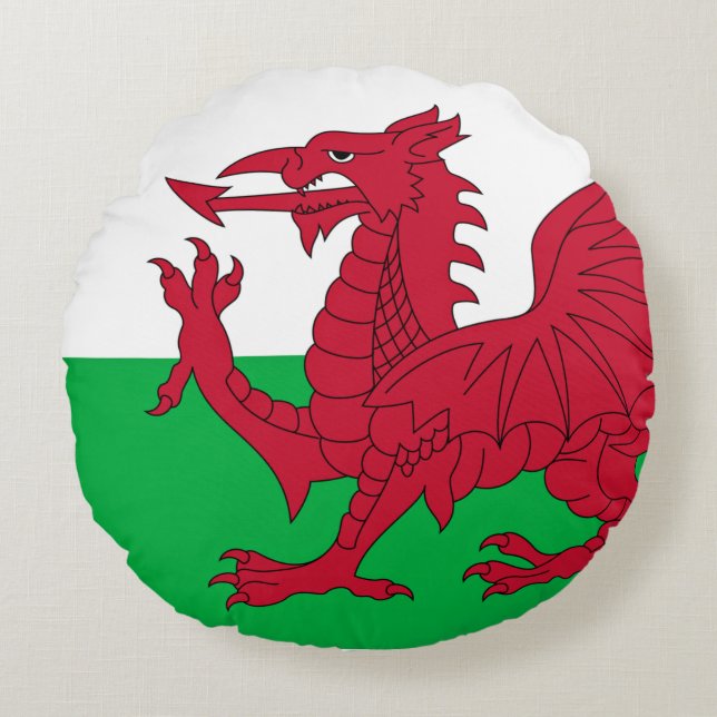 Welsh Dragon ~ Flag of Wales Round Pillow (Front)