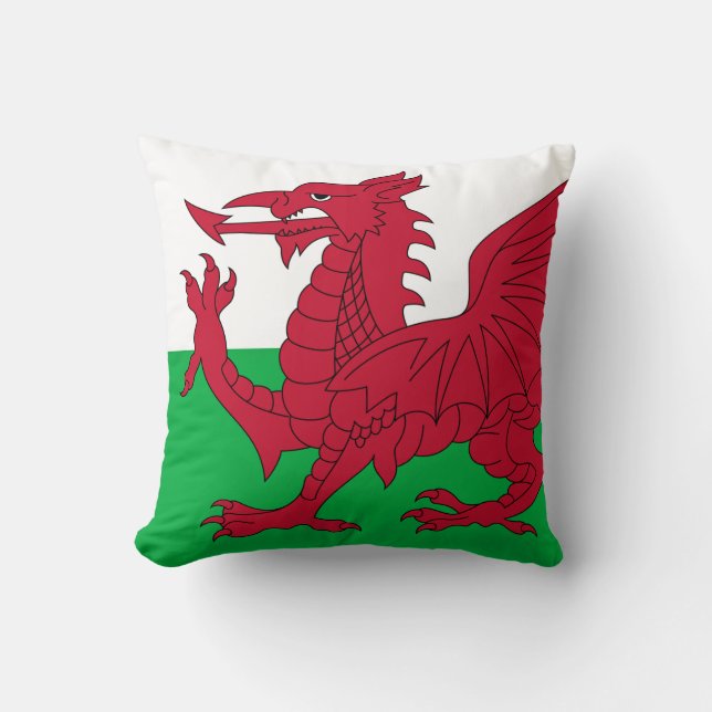 Welsh Dragon ~ Flag of Wales Throw Pillow (Front)