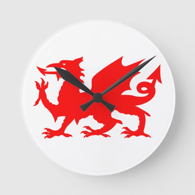 Welsh Dragon Flag, Wales Dragon Flag, England Round Clock (Front)
