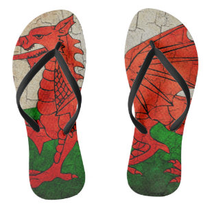 Welsh dragon on a cracked wall flip flops