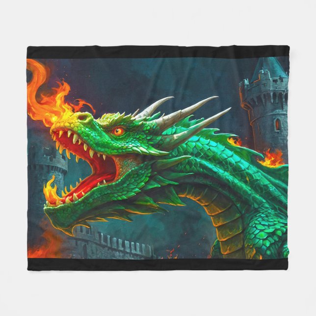 Welsh Dragon Provides Heating for English Castle Fleece Blanket (Front (Horizontal))
