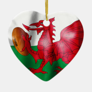 Welsh Dragon Rugby Ball Flag Ceramic Ornament
