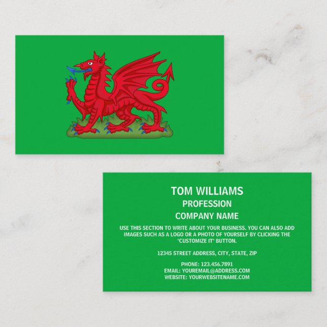 Welsh Dragon Symbol Design, Wales Business Card (Front/Back)