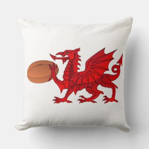 Welsh Dragon With a Rugby Ball Throw Pillow