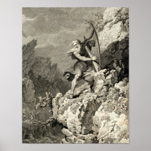 Welsh Druid Playing the Harp Poster