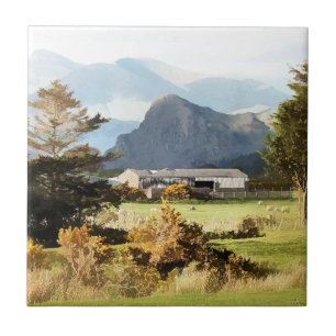 WELSH FARM AND MOUNTAIN LANDSCAPE TILE